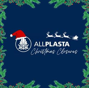 🔔Closing orders soon for 2023🔔

On behalf of the Allplasta Team, we wish you and your families a very happy Christmas and a safe and healthy New Year.

We would like to thank you for your continued support and patronage during this last year.

Christmas Closures are as follows:
Closed from Thurs 21st Dec 2023 - Reopen Mon 15th Jan 2024

Be sure to place your 2024 orders early, by email, text or online. This will ensure a top spot in the queue when manufacturing starts next year.