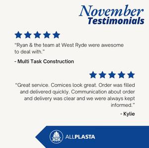 Our November delivery testimonials are here! 🌟 

Leave us a review via the 🔗 in bio

#allplasta #testimonial #plasterwork #handmade #sydneydelivery